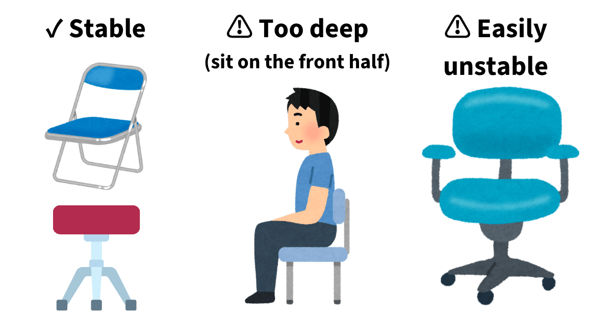 Chair types for Aerophone practice: stable chairs and an unstable office chair