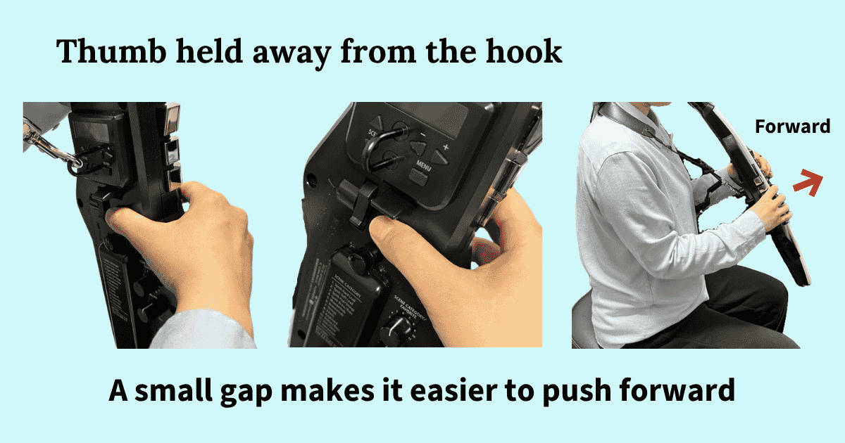 Right thumb held slightly away from the Aerophone thumb hook