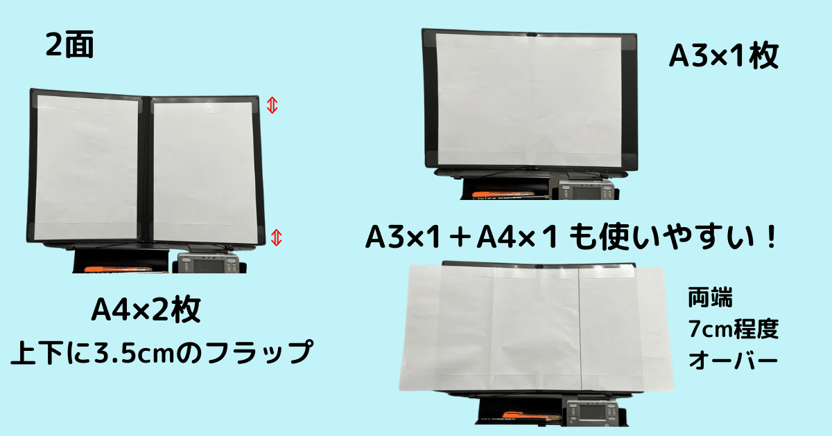 2面ボードにA3とA4の楽譜をセットした様子