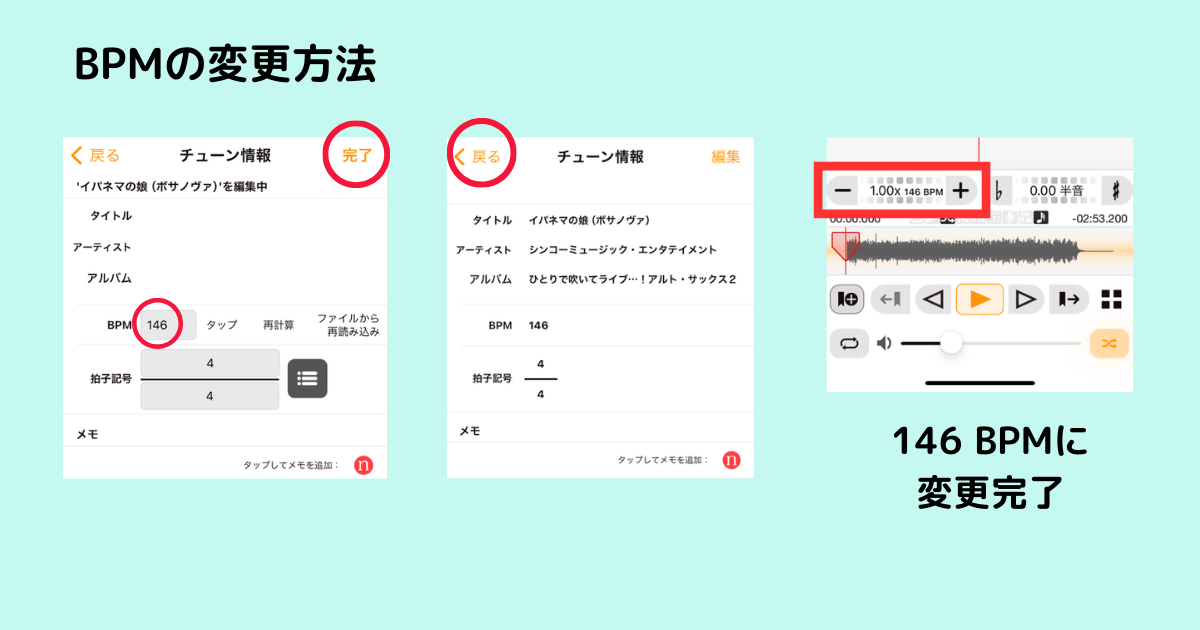 Anytuneのチューン情報編集画面でBPMを修正している様子