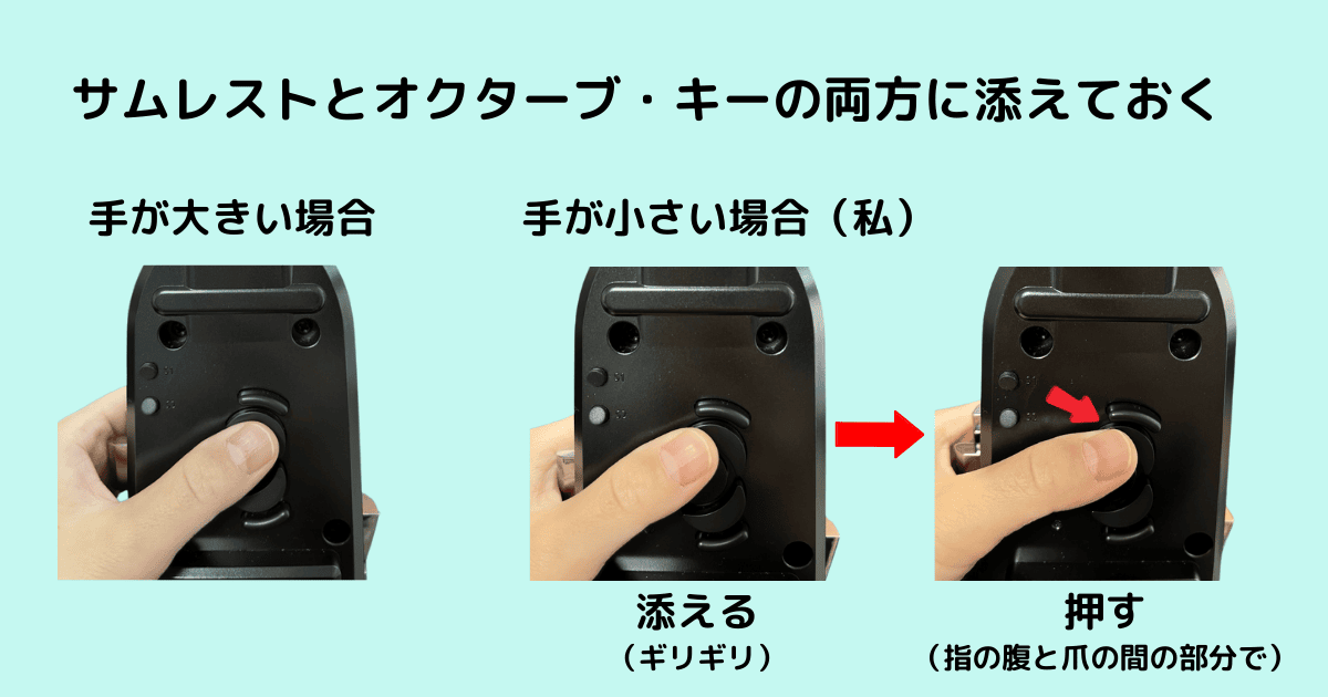 サムレストとオクターブ・キーの両方に親指を添えたポジション