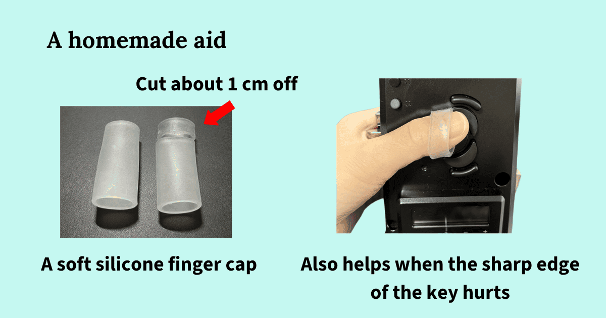 A silicone finger cap on the thumb, on the octave key