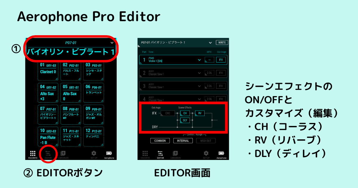 Aerophone Pro Editor EDITOR画面 Scene Effectsの表示