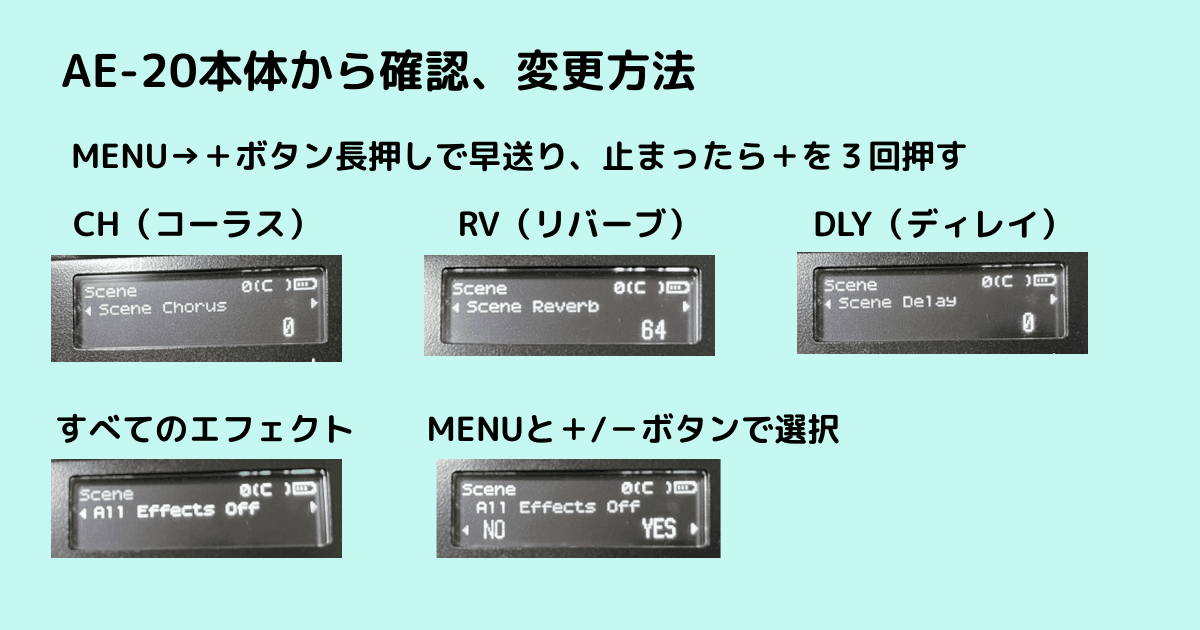AE-20本体のScene Menu操作画面