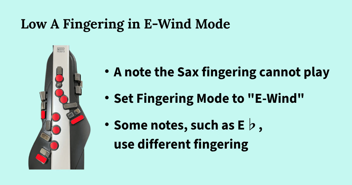 The fingering for the low A in E-Wind mode on the Aerophone AE-20